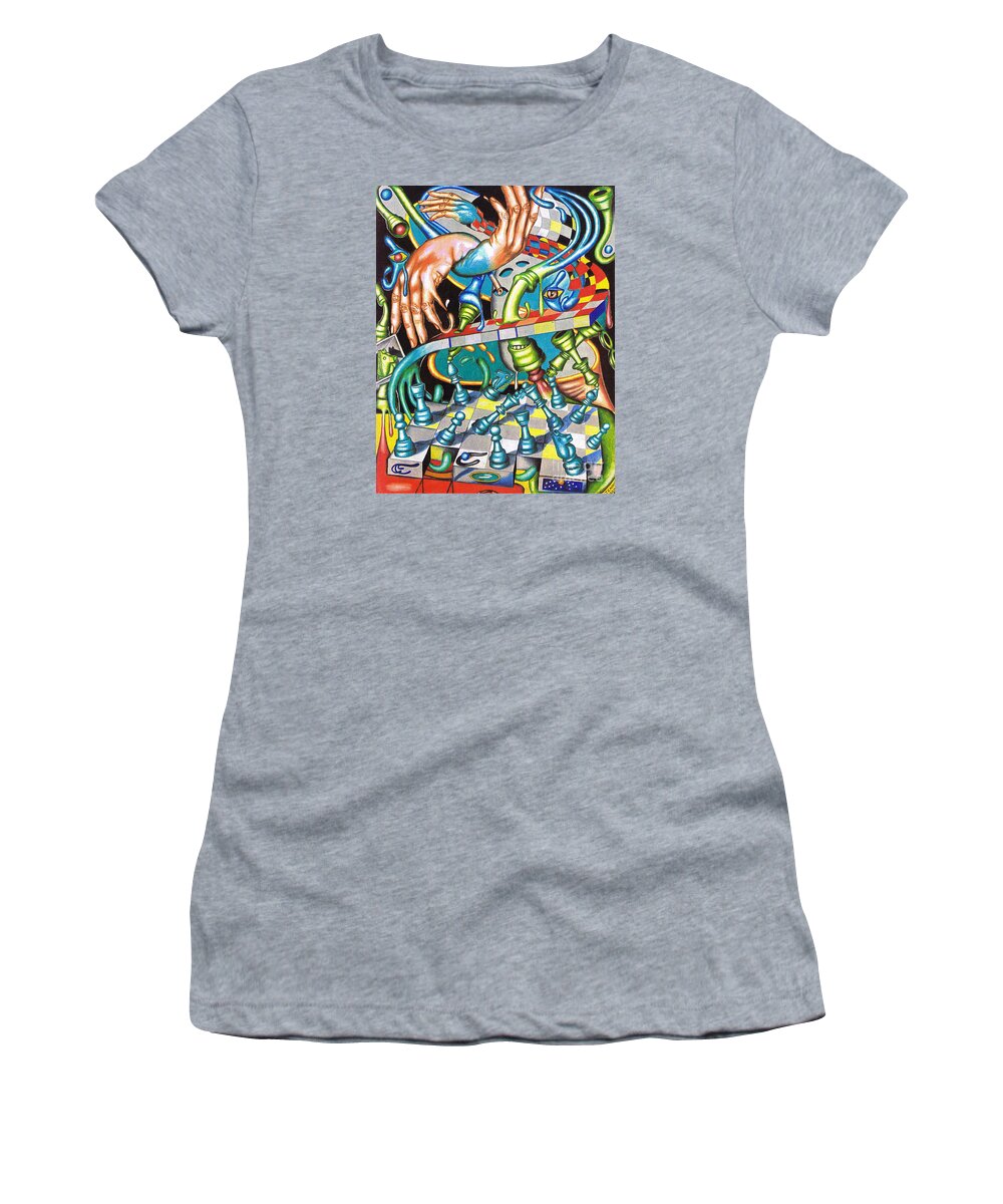 Chess Women's T-Shirt featuring the drawing Transmutation of Time, Reflex, and Observation by Justin Jenkins