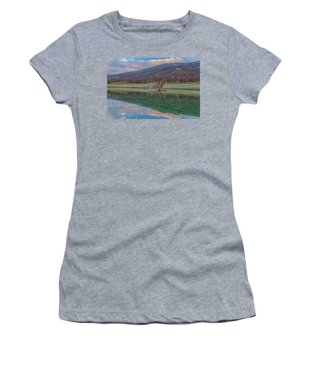 Landscape Women's T-Shirt featuring the photograph Tree and East Bay Hills at Sunrise by Marc Crumpler