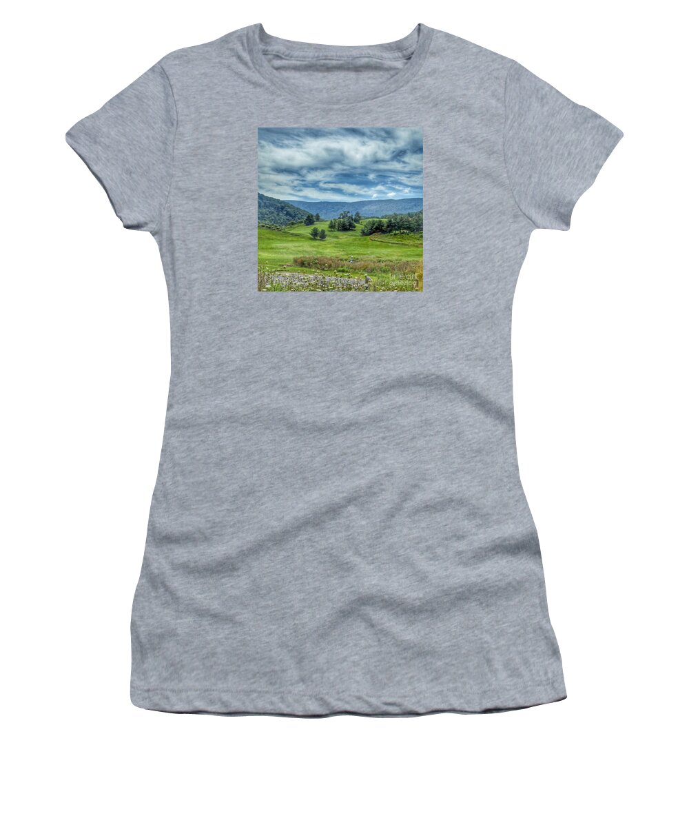 Trees Women's T-Shirt featuring the photograph Trees in the Valley by Kerri Farley