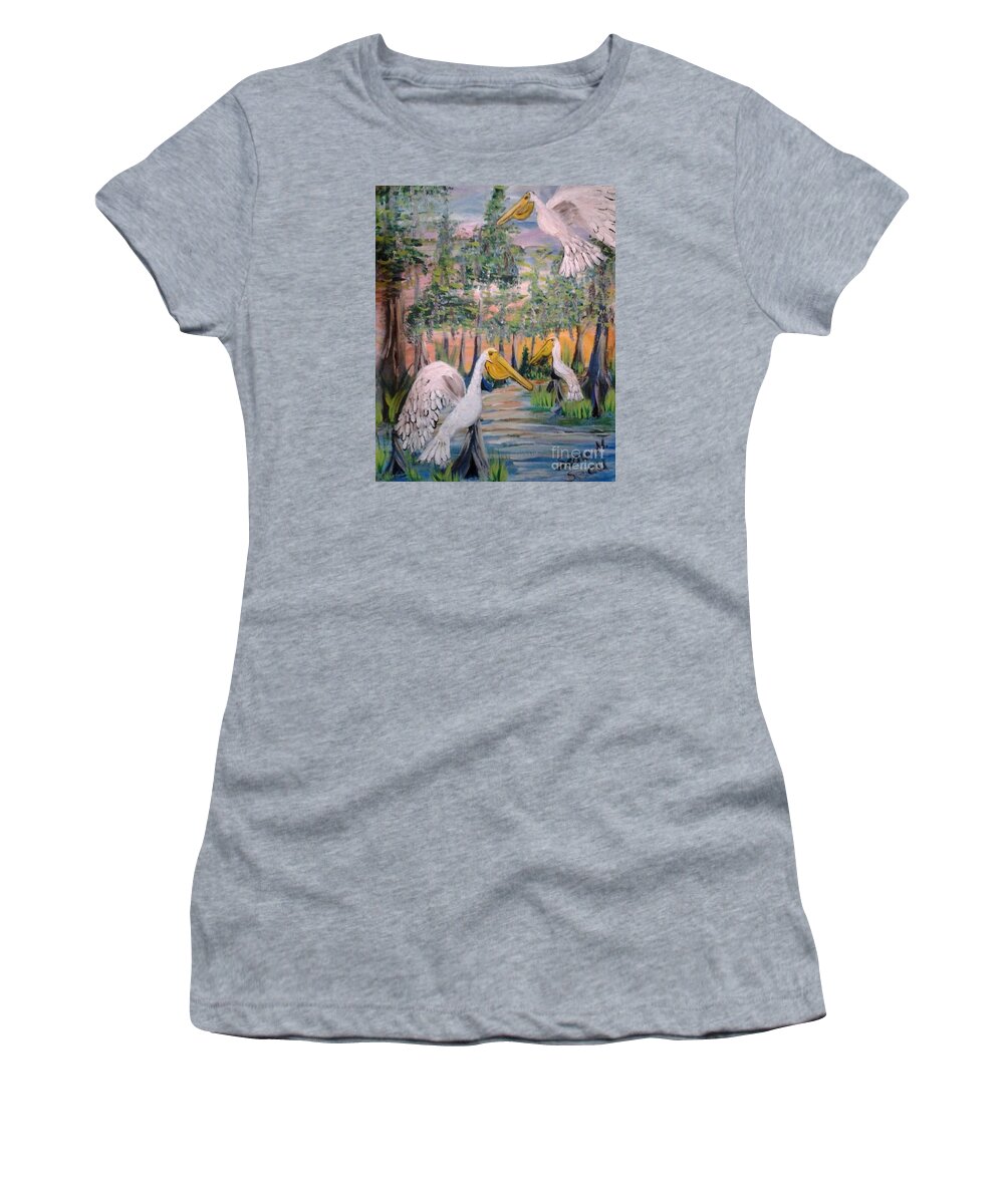 Trio Of Pelicans Women's T-Shirt featuring the painting Trio of Pelicans by Seaux-N-Seau Soileau