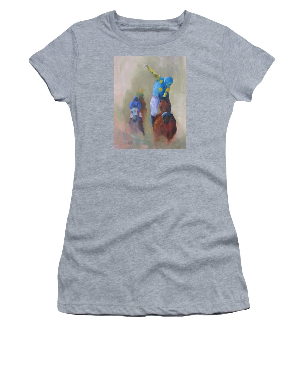 American Pharoah Women's T-Shirt featuring the painting Triple Crown 2015 by Susan Richardson