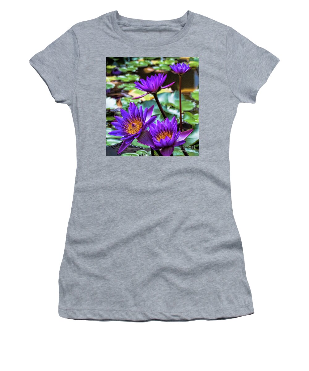 Water Lily Women's T-Shirt featuring the photograph Tropical Water Lilies by Karen Lewis
