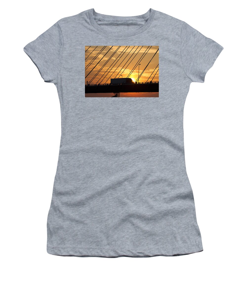 Trucking Women's T-Shirt featuring the photograph Truck crossing the Mississippi river by Garry McMichael