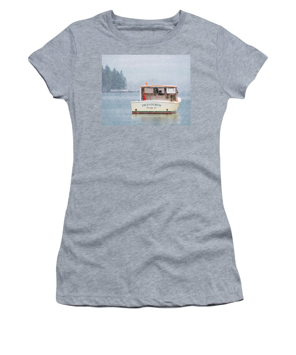 Lobsterboat Women's T-Shirt featuring the photograph True North by Jeff Cooper