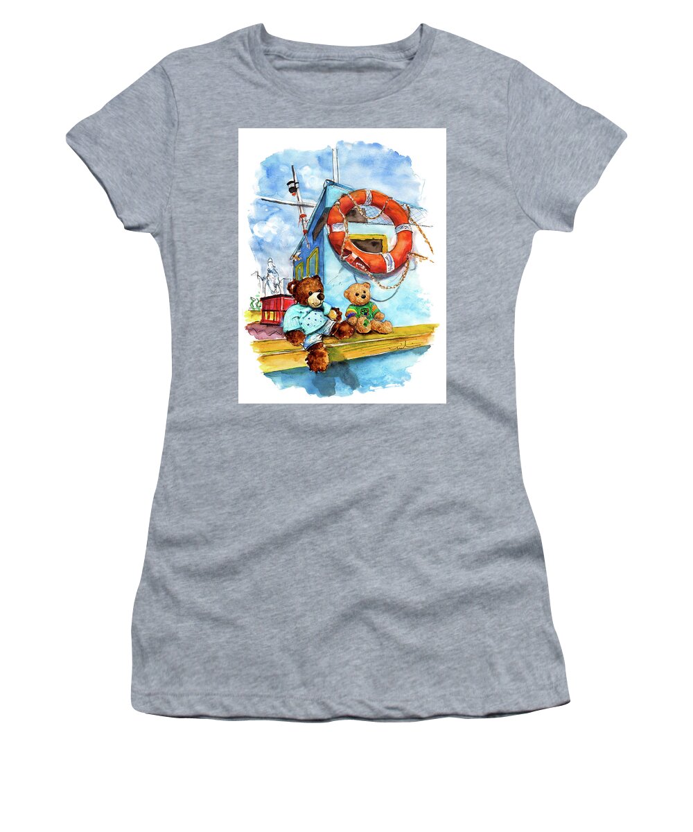 Travel Women's T-Shirt featuring the painting Truffle McFurry And Galway In Marsaxlokk by Miki De Goodaboom