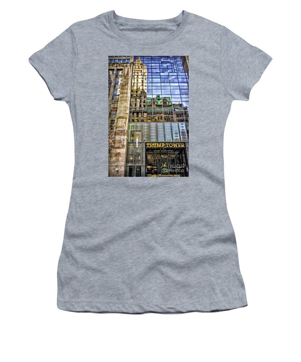 Trump Women's T-Shirt featuring the photograph Trump Tower With Reflections by Walt Foegelle