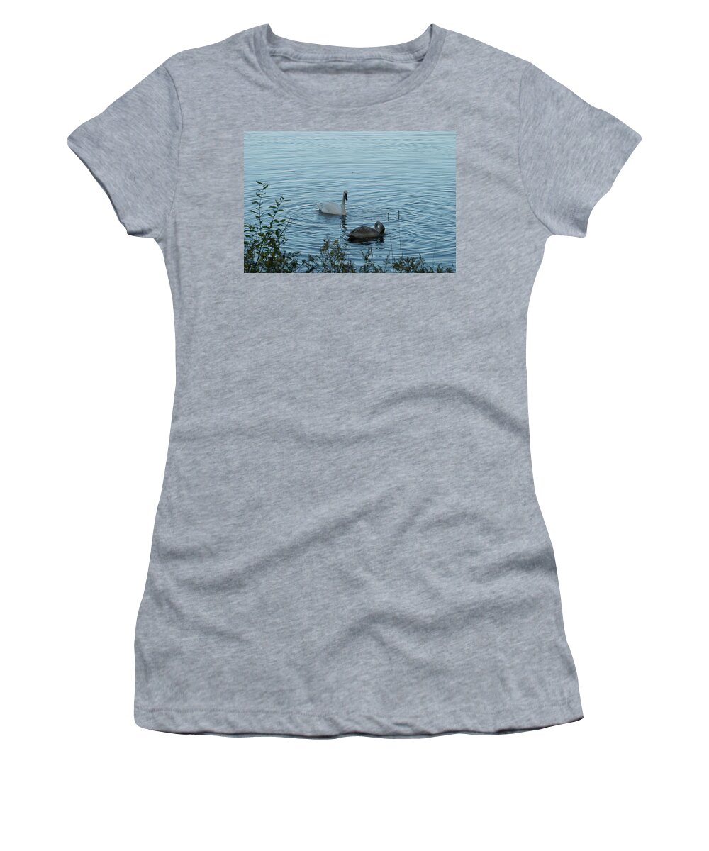 Swan Women's T-Shirt featuring the photograph Trumpeter Swans 9695 by Michael Peychich