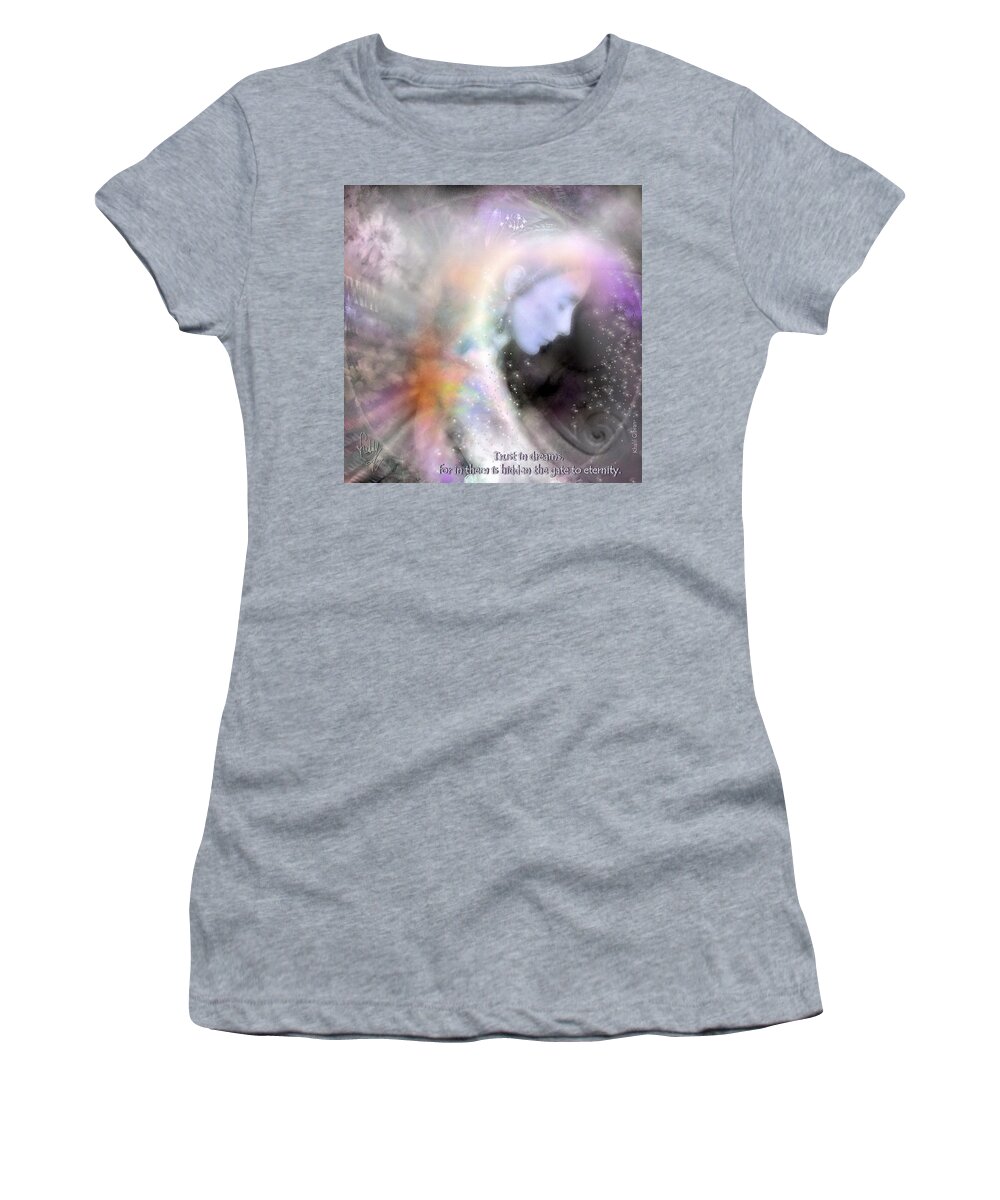 Portrait Women's T-Shirt featuring the mixed media Trust in dreams by Freddy Kirsheh