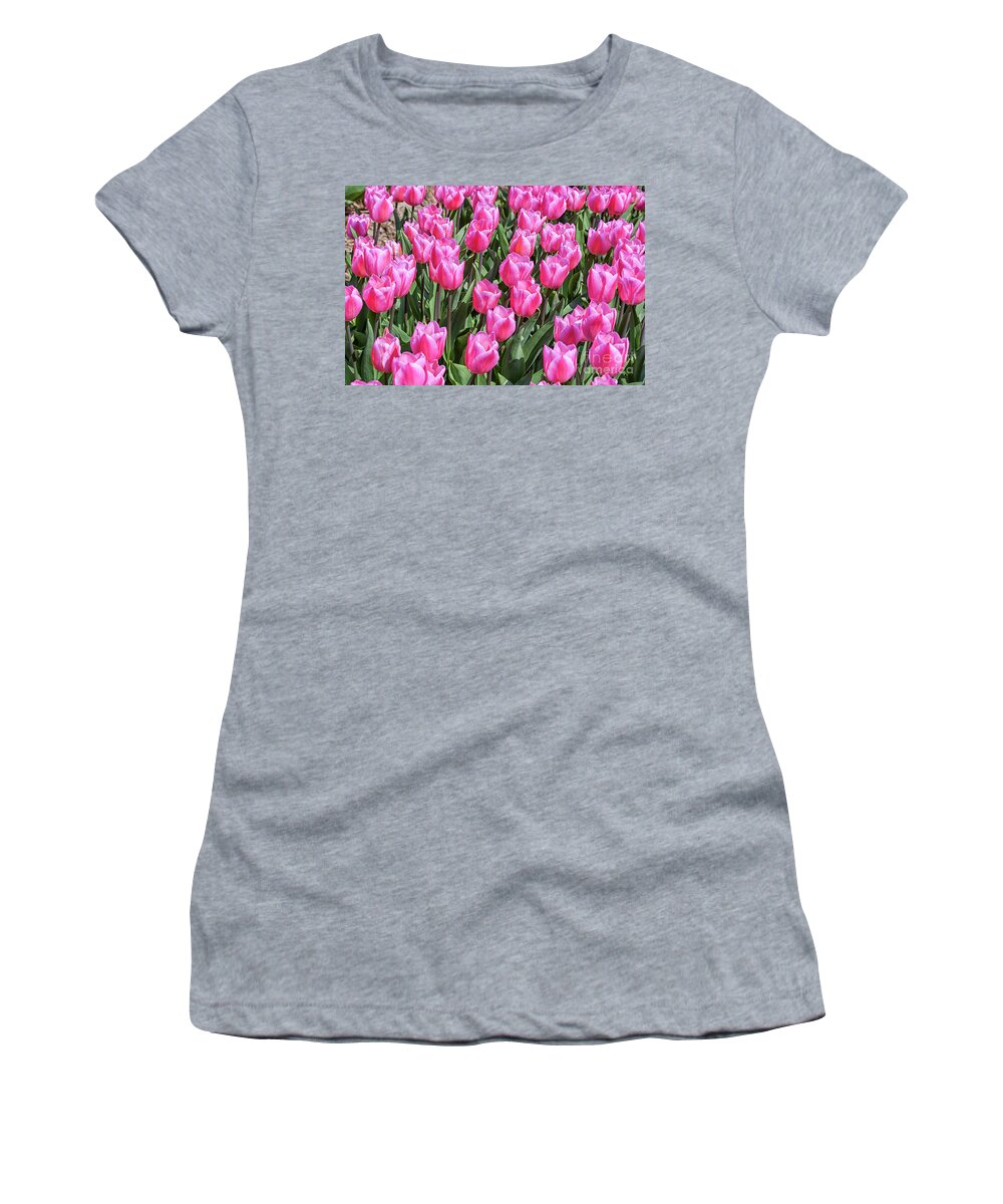 Tulips Women's T-Shirt featuring the photograph Tulips in pink color by Patricia Hofmeester