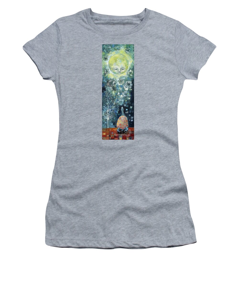 Turtle Women's T-Shirt featuring the painting Turtle Moon by Manami Lingerfelt