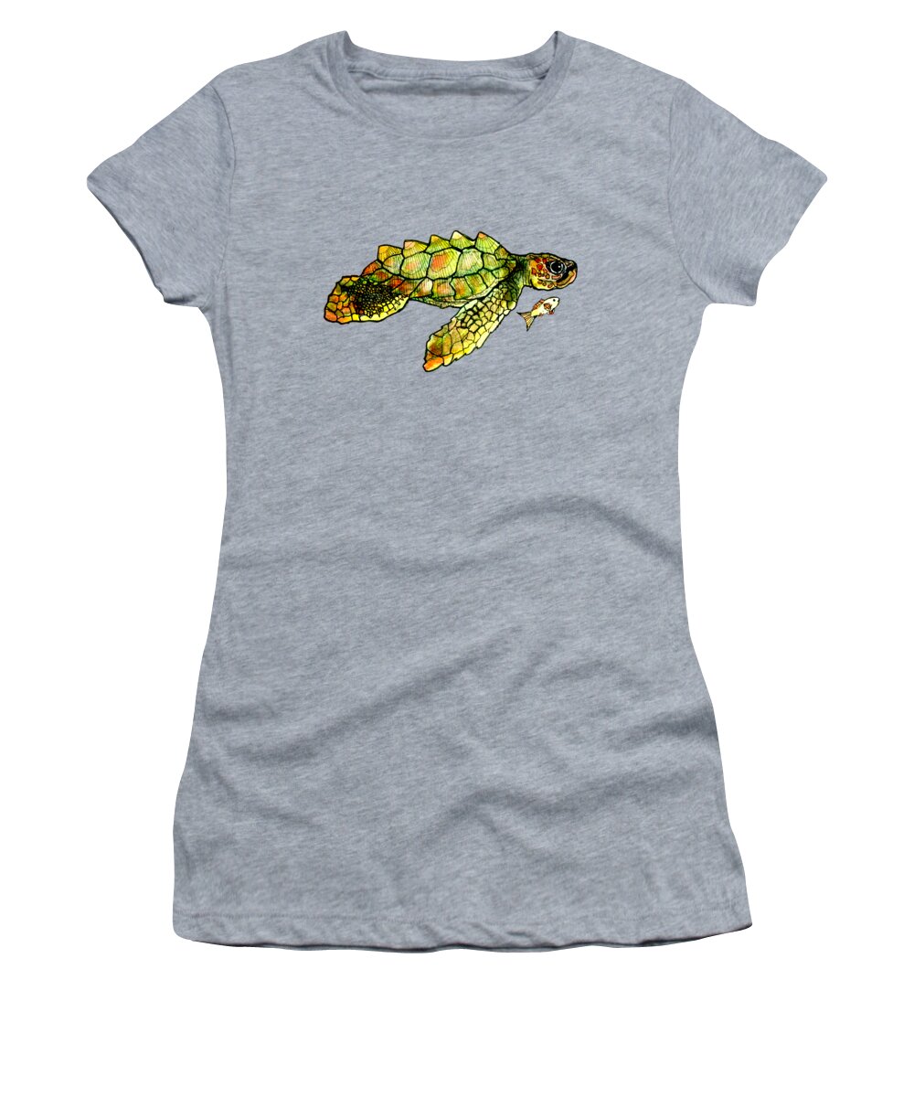 Baby Sea Turtle Women's T-Shirt featuring the painting Turtle Talk by Candace Ho
