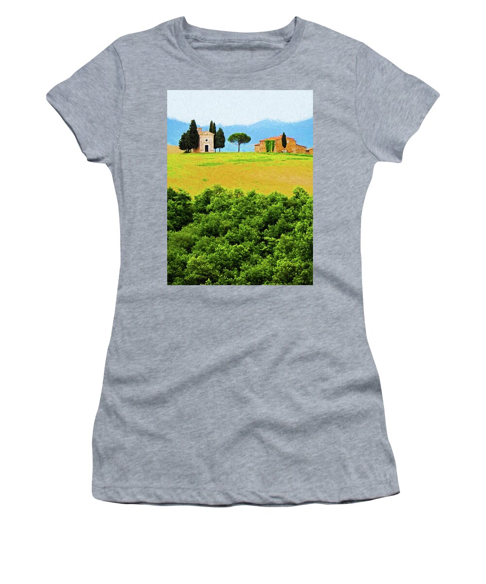 Italy Women's T-Shirt featuring the digital art Tuscany Chapel and Farmhouse by Dennis Cox