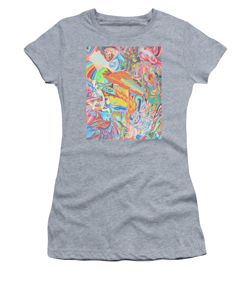 Pop Art Women's T-Shirt featuring the drawing Twilight in Sin City-Bottom Panel by Andrew Chambers