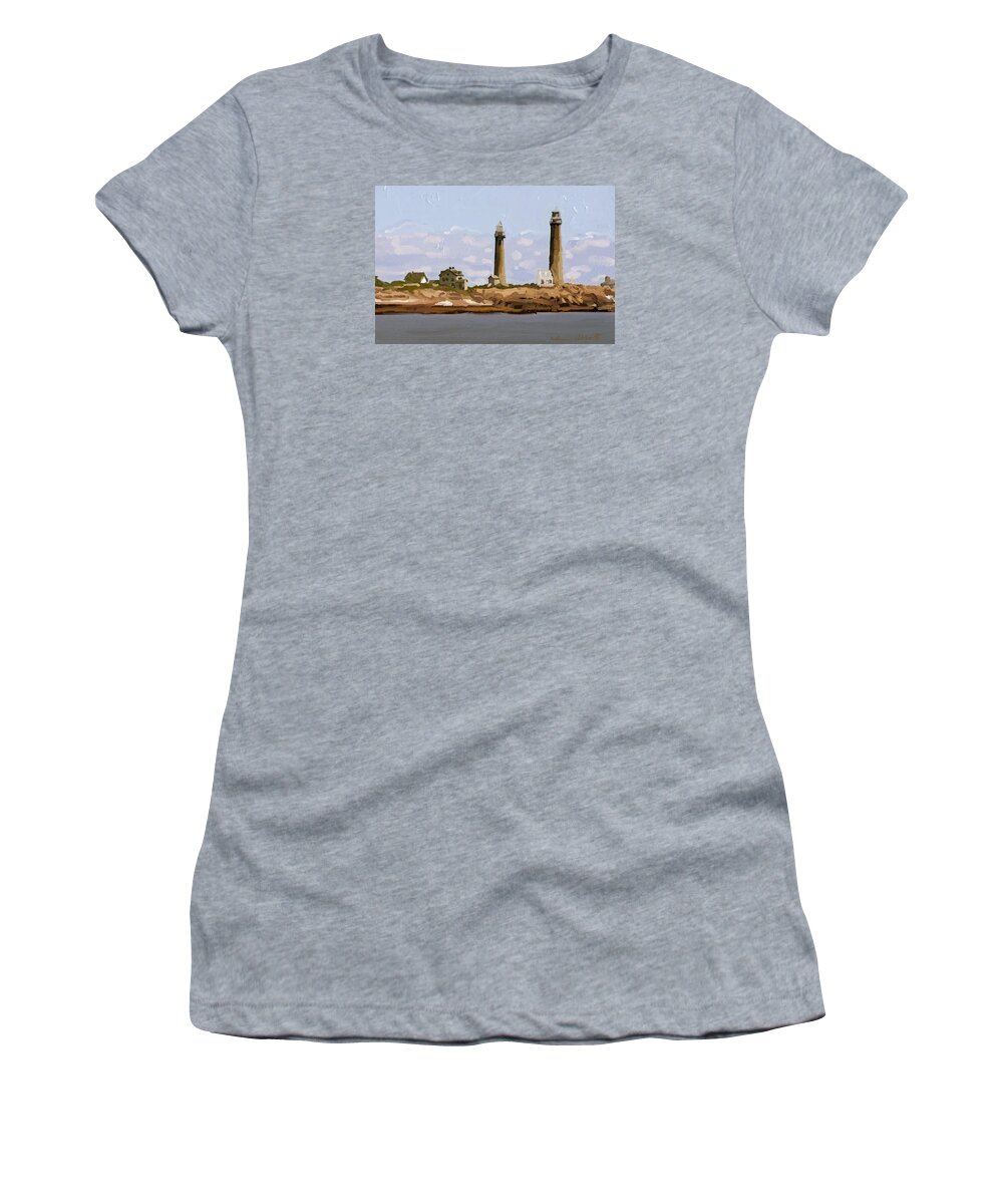 Twin Lights Women's T-Shirt featuring the painting Twin Lights, Thatcher's Island, Rockport, MA by Melissa Abbott
