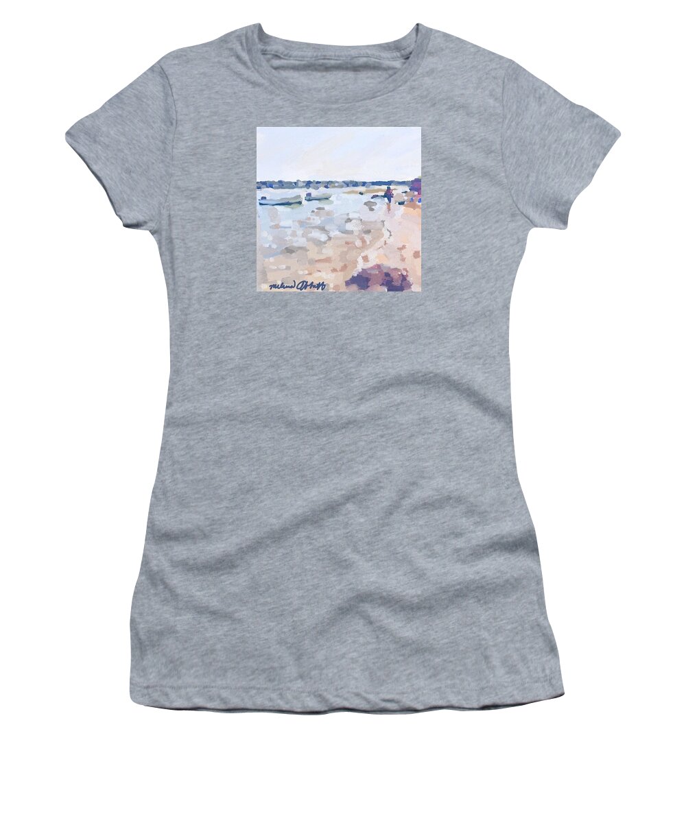 Beach Women's T-Shirt featuring the photograph Two Boats at Ten Pound Island Beach by Melissa Abbott