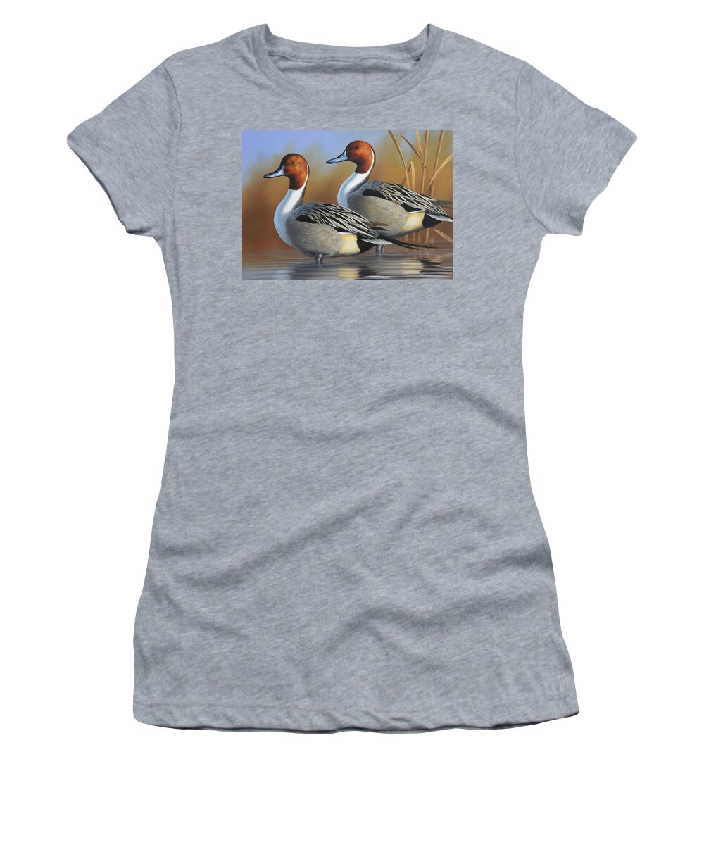Pintails Women's T-Shirt featuring the painting Two Drake Pintails by Guy Crittenden