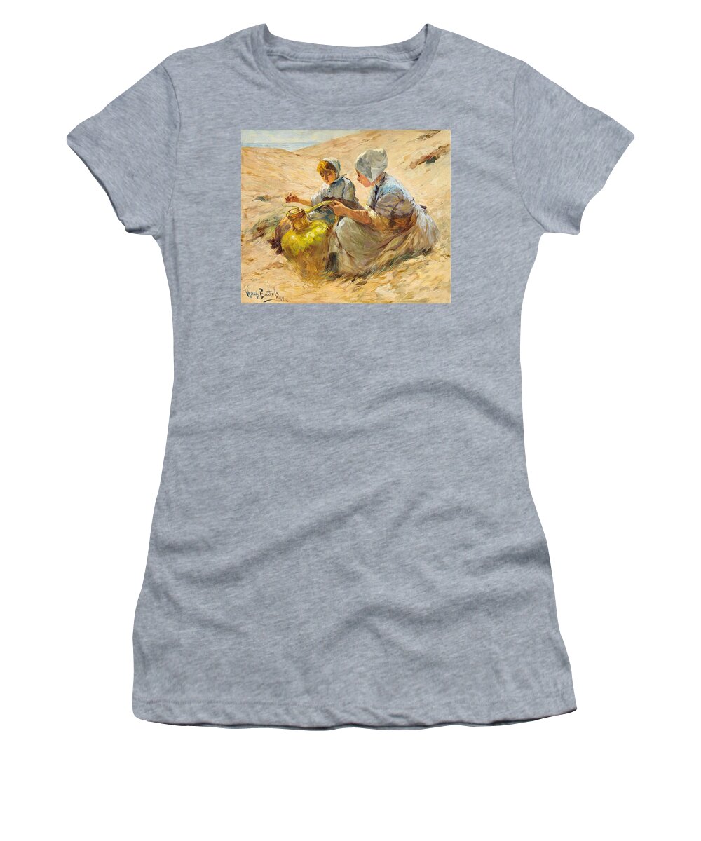 Hans Von Bartels Women's T-Shirt featuring the painting Two Girls in the Sand Dunes by Hans von Bartels