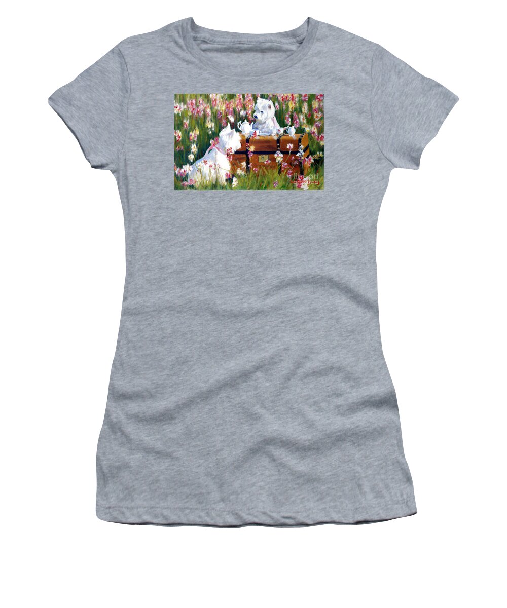 West Highland Terriers Women's T-Shirt featuring the painting Two Sugars Please by Candace Lovely