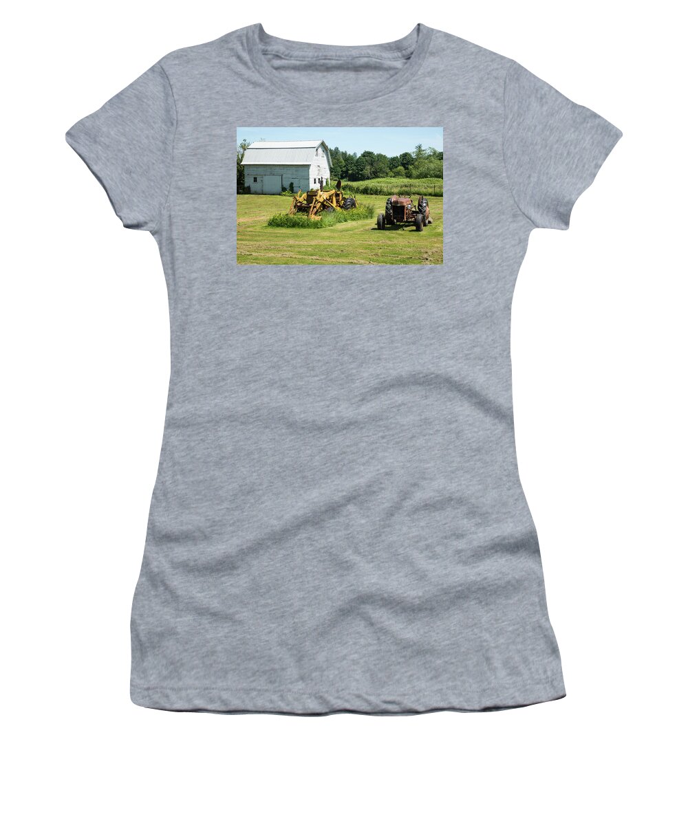 Two Tractors And Barn In Nooksack Women's T-Shirt featuring the photograph Two Tractors and Barn in Nooksack by Tom Cochran