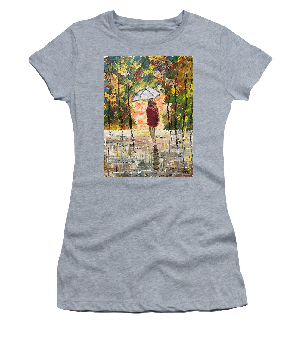 Palette Knife Women's T-Shirt featuring the painting Umbrella Girl by Jim McCullaugh