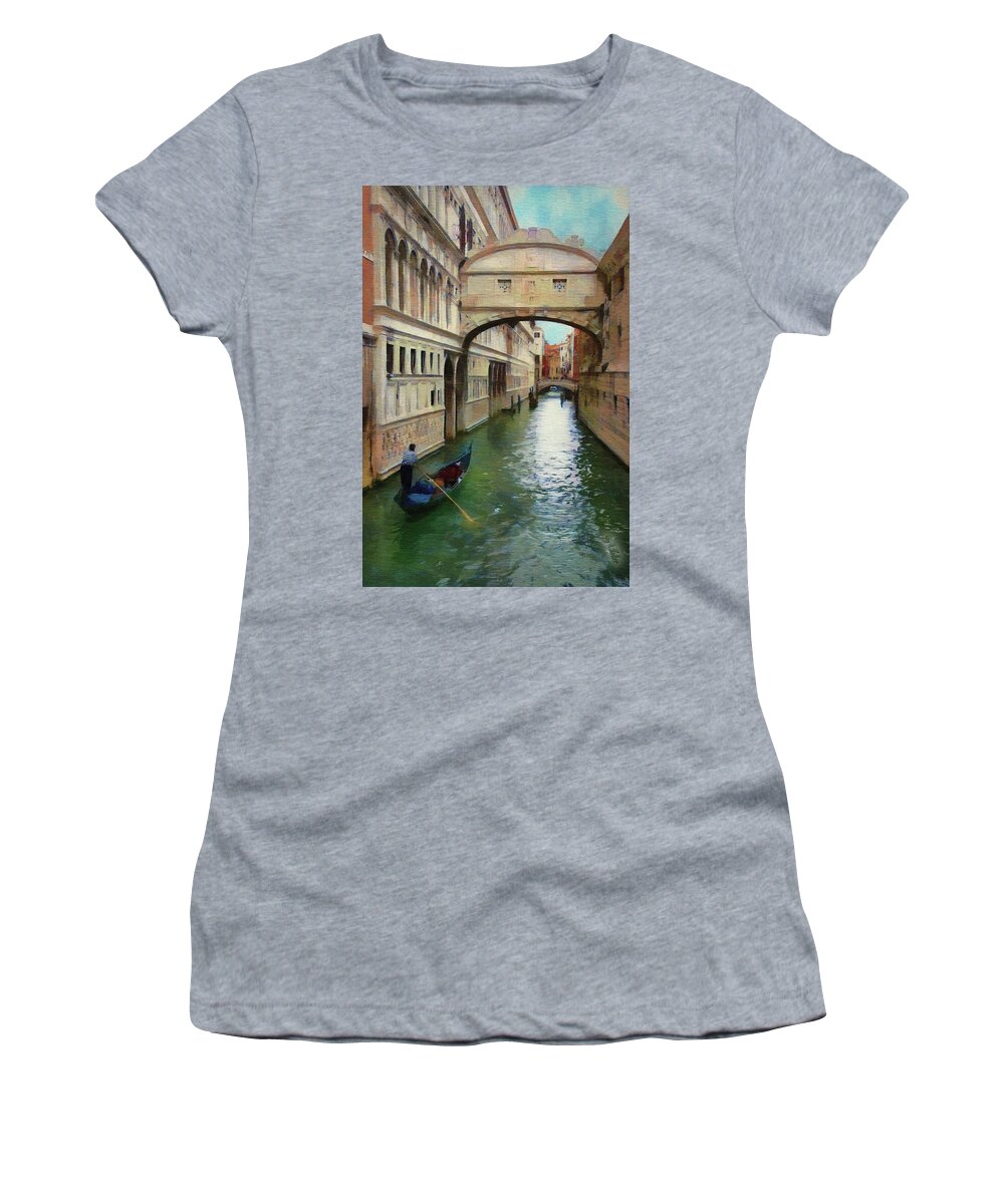 Bridge Of Sighs Women's T-Shirt featuring the painting Under the Bridge of Sighs by Jeffrey Kolker
