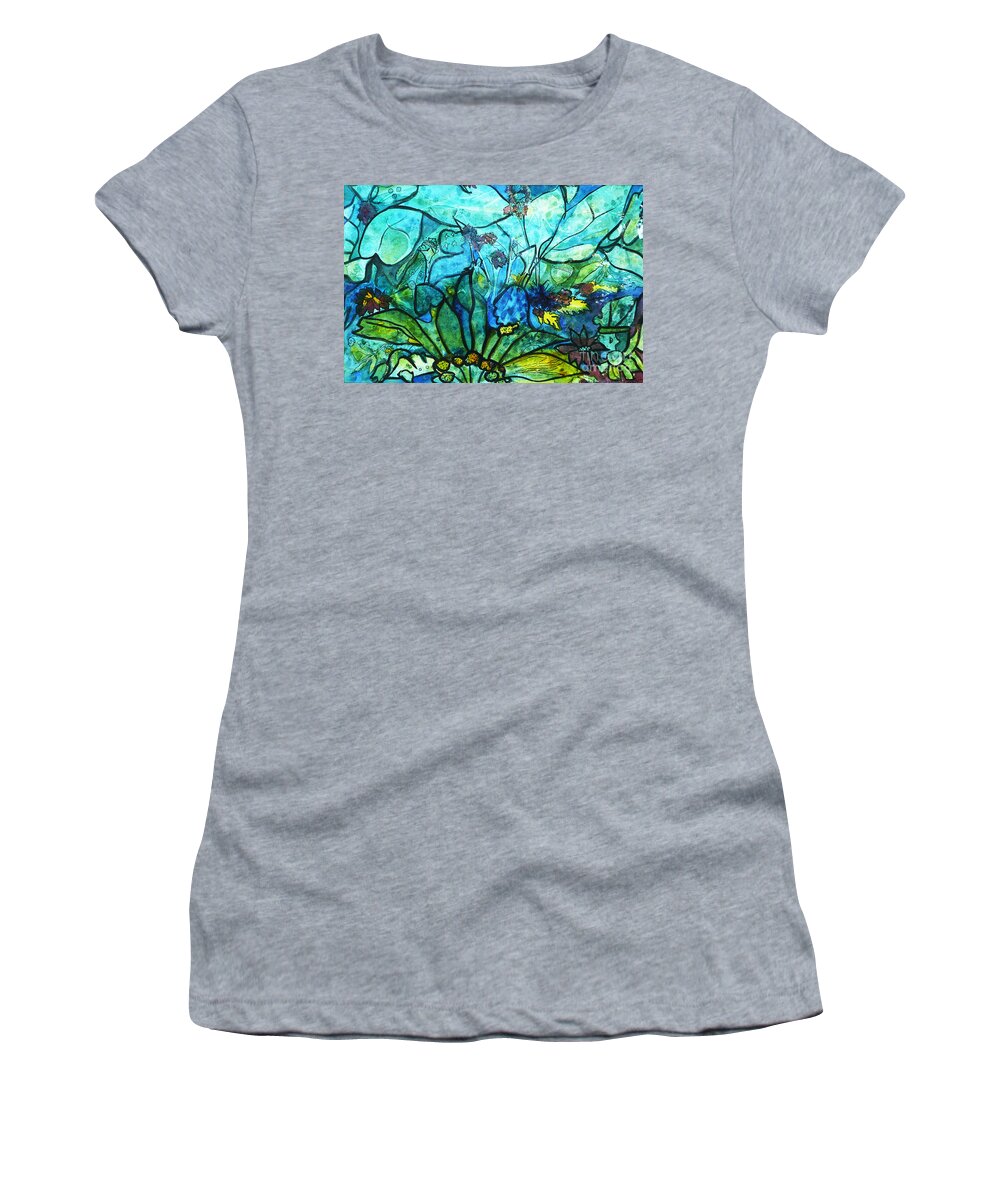 Abstract Women's T-Shirt featuring the painting Underwater Fantasy by Marilyn Brooks