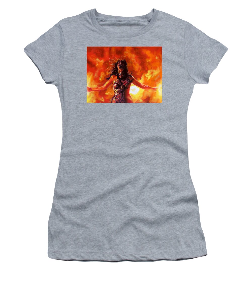 Wonder Woman Women's T-Shirt featuring the painting Unleashed by Joel Tesch