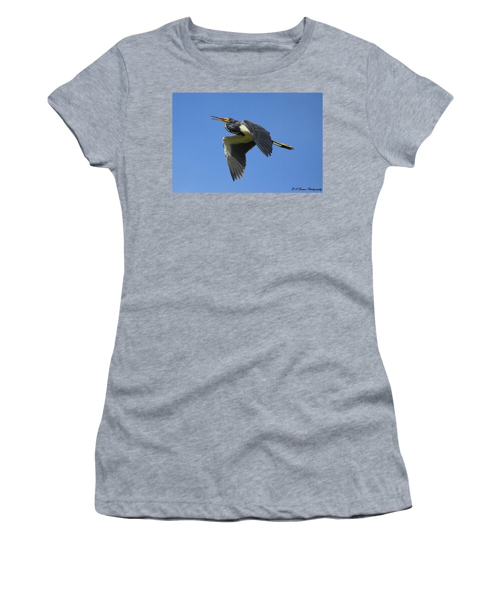 Tri-colored Heron Women's T-Shirt featuring the photograph Up Up and Away by Barbara Bowen