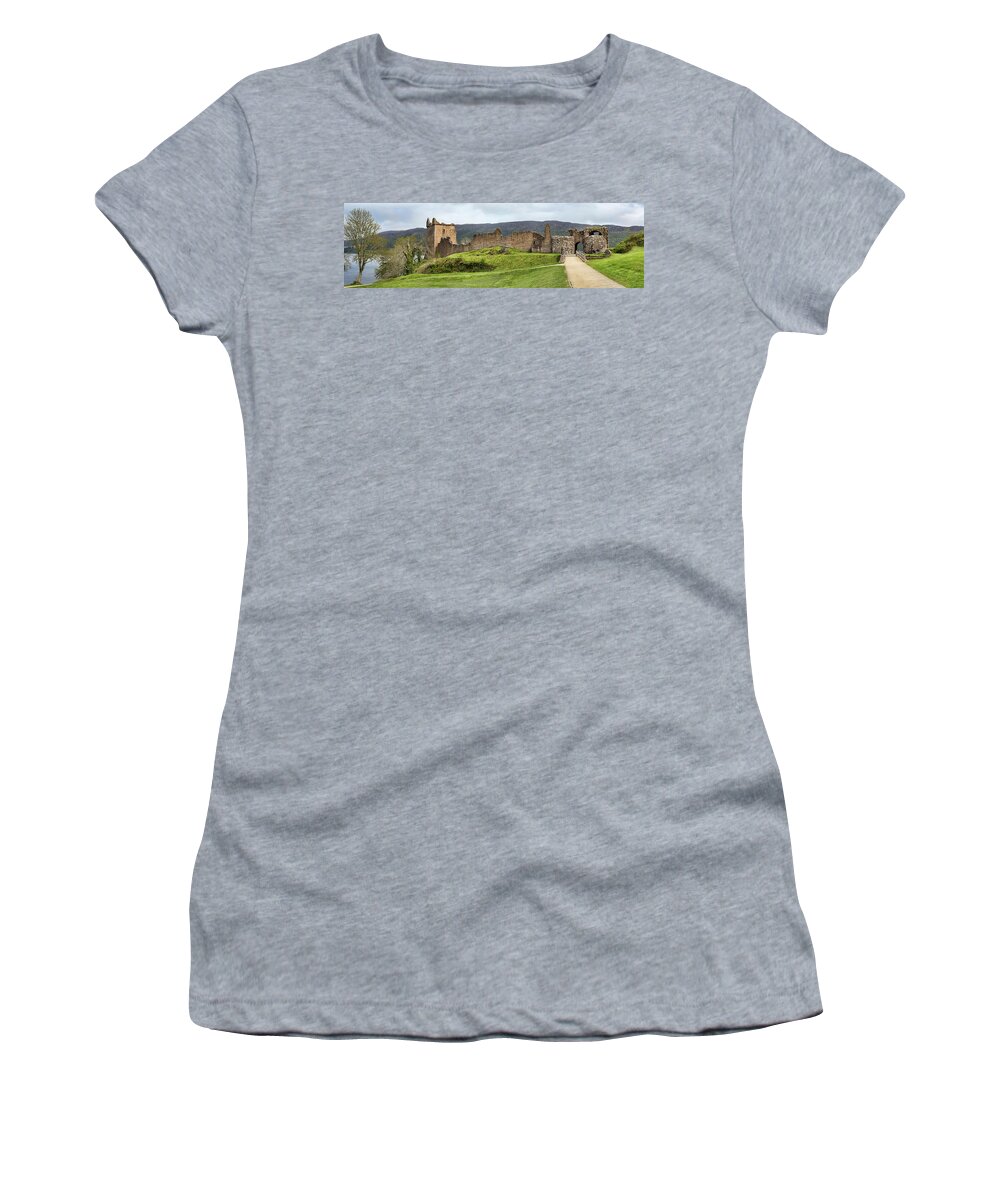 Urquhart Castle Women's T-Shirt featuring the photograph Urquhart Castle Panorama by Paul DeRocker