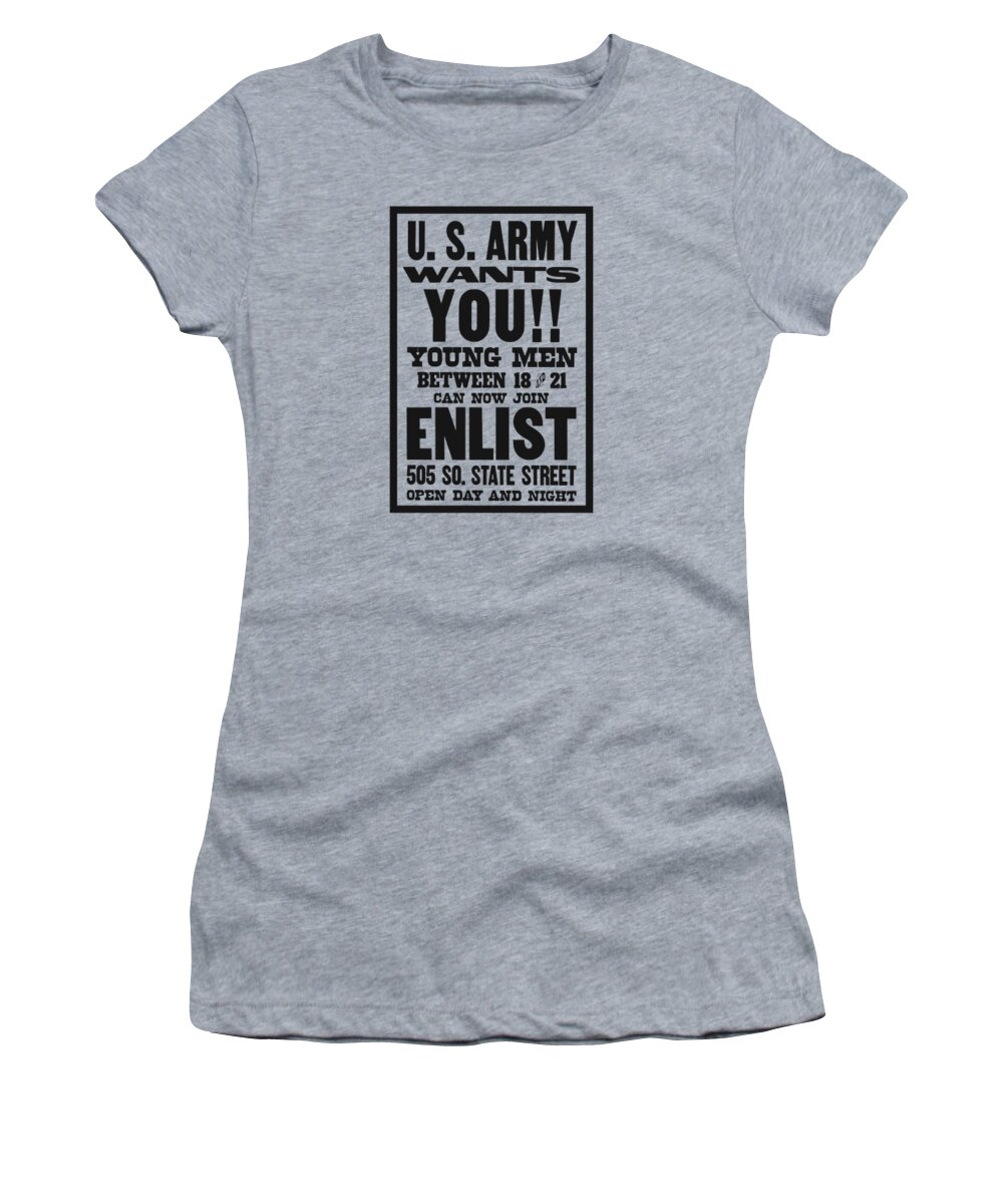 Recruiting Women's T-Shirt featuring the digital art US Army Wants You - WW1 by War Is Hell Store