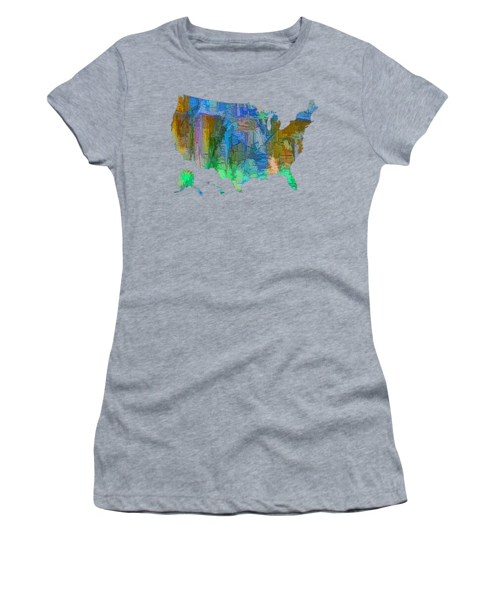 Lena Owens Women's T-Shirt featuring the digital art USA - Colorful Map by OLena Art