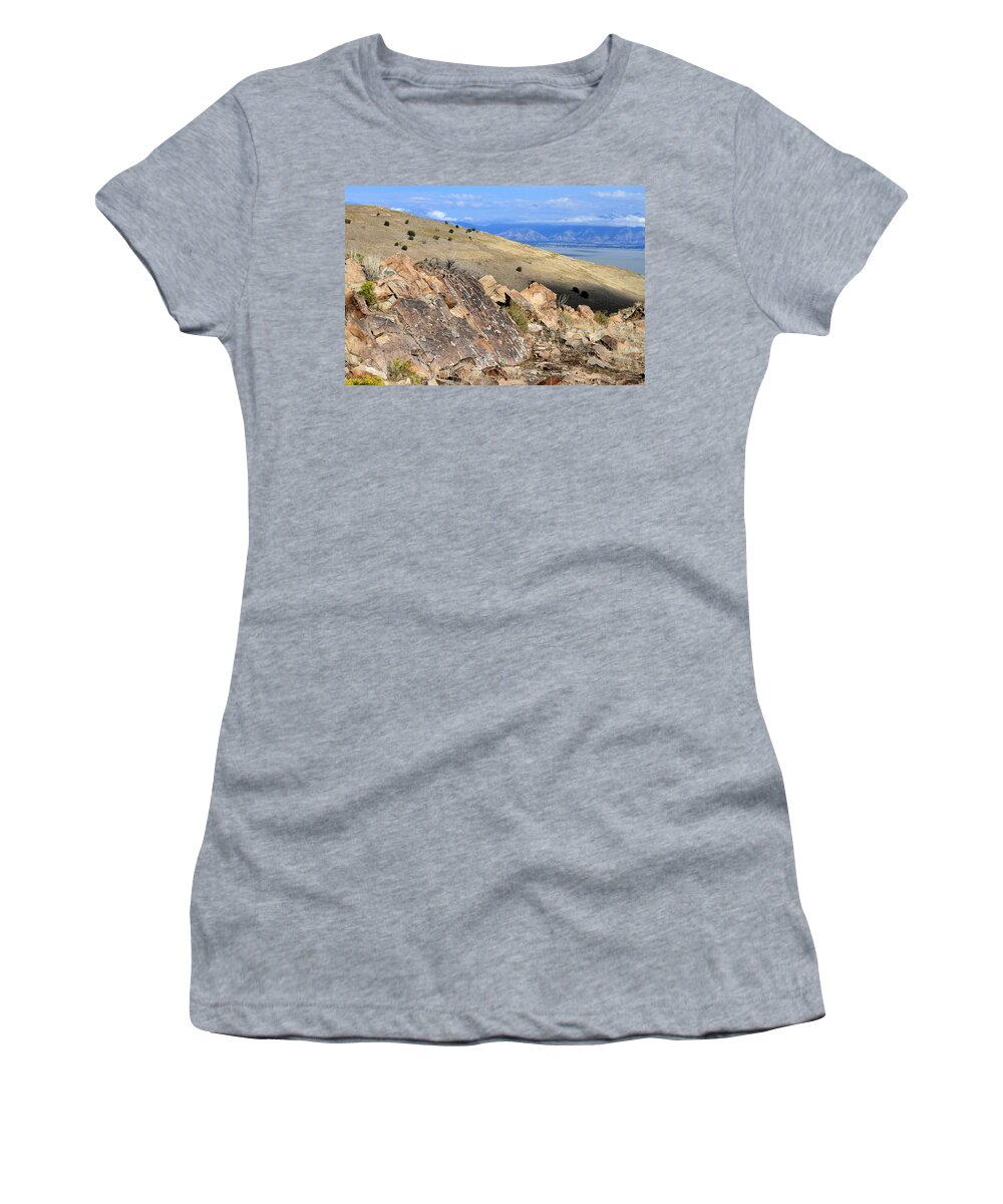 Utah Women's T-Shirt featuring the photograph Utah Lake Petroglyph Panel #2 by Brett Pelletier