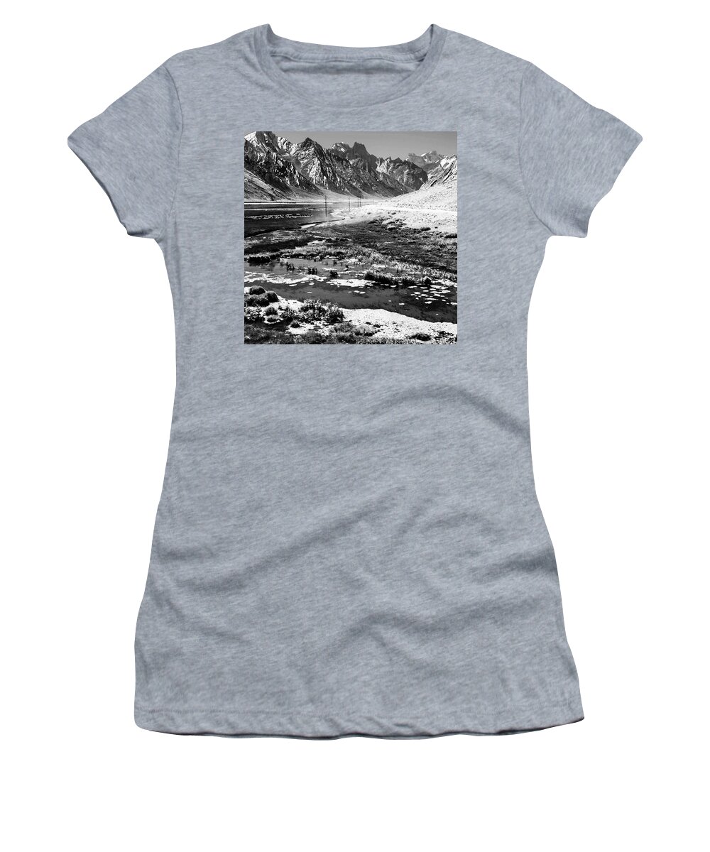 Peaks Women's T-Shirt featuring the photograph Valley And Mountain Peaks by Aleck Cartwright
