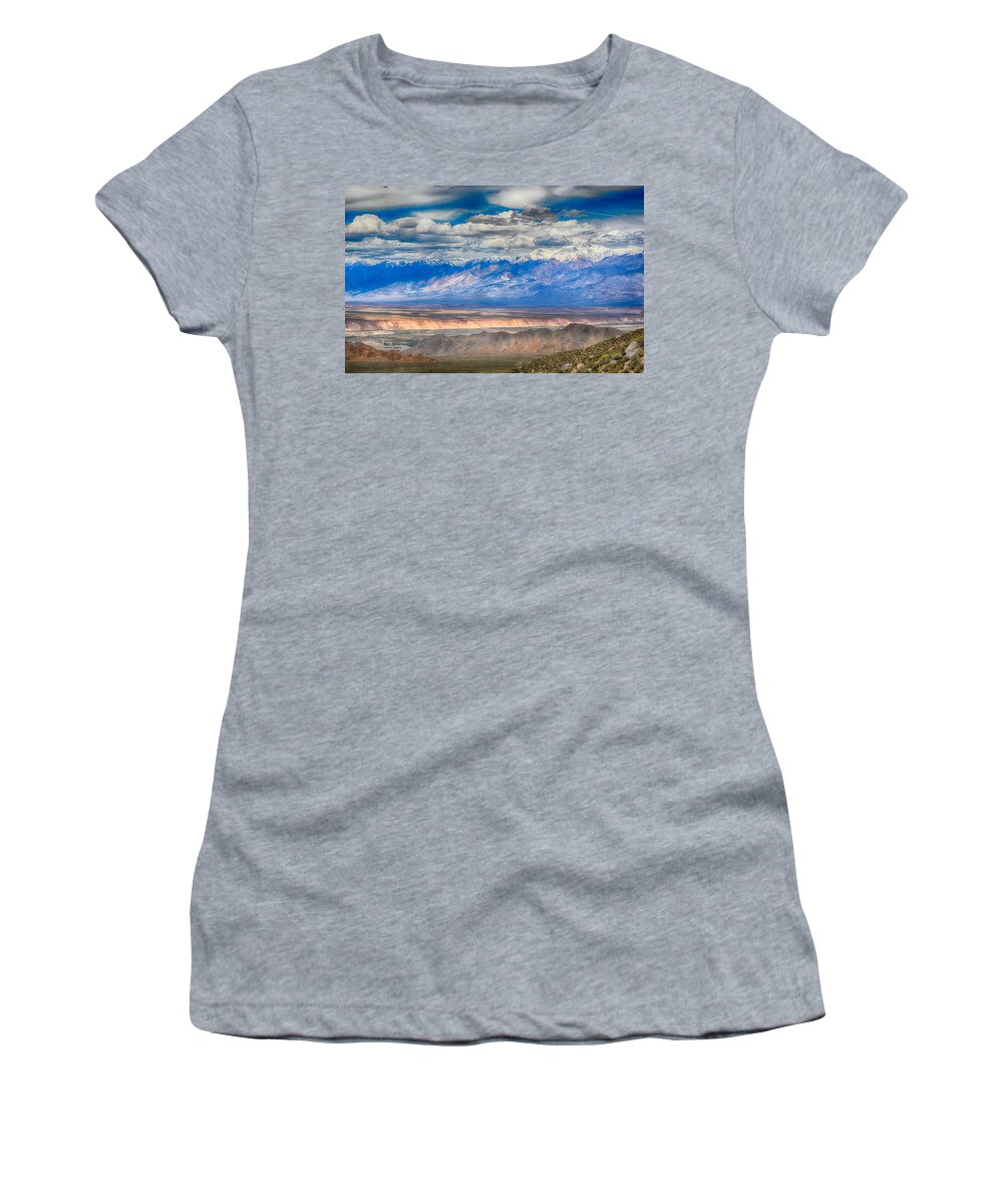 Scenic Women's T-Shirt featuring the photograph Valley,Mountains and Sky by AJ Schibig