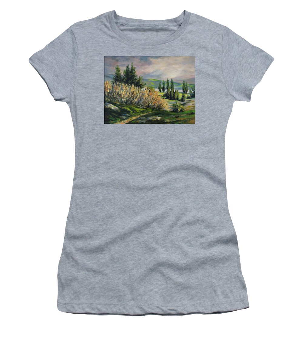 Trees Women's T-Shirt featuring the painting Valleyo by Rick Nederlof