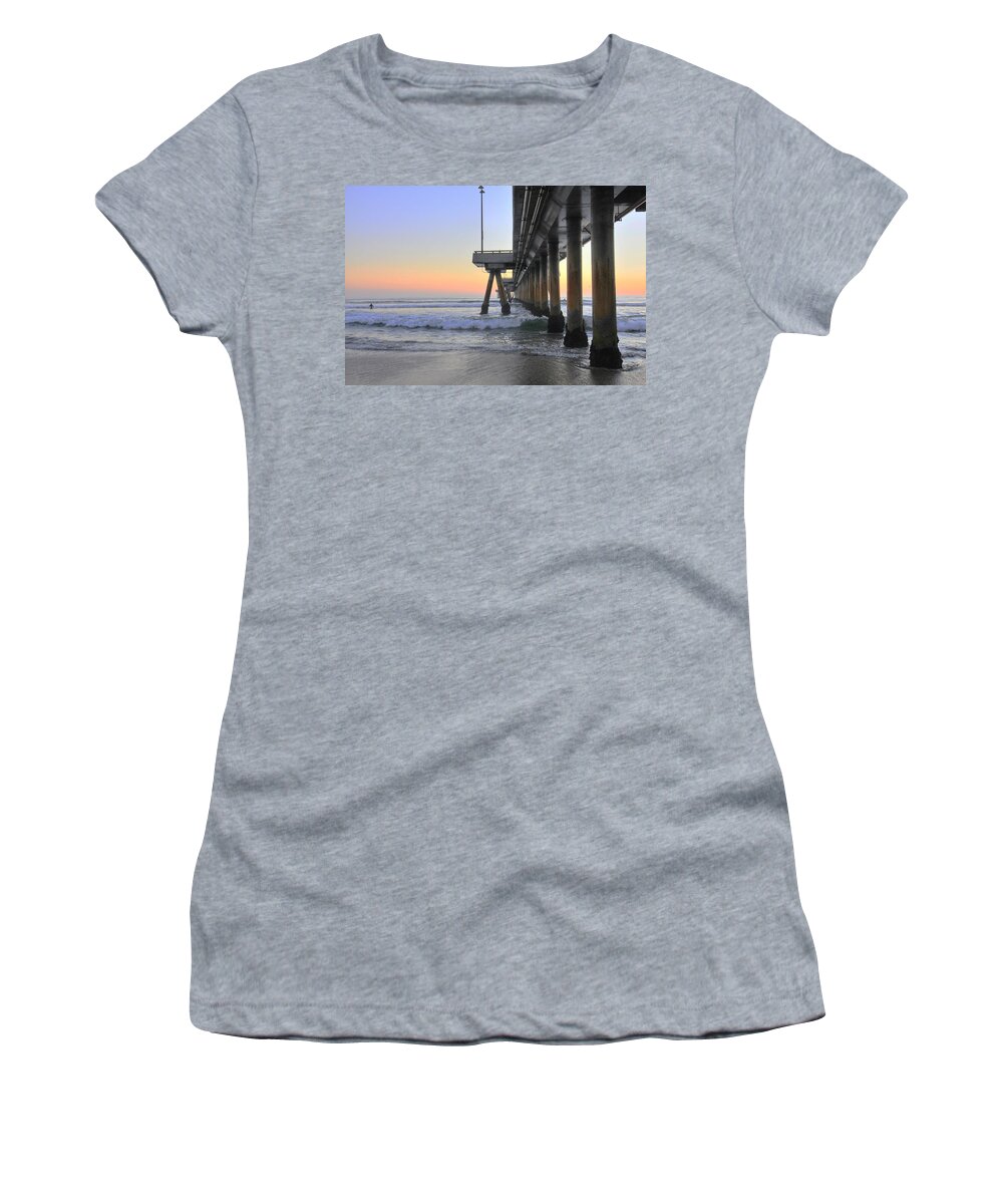 Venice Beach Pier Women's T-Shirt featuring the photograph Venice Beach Pier Sunset by Richard Omura