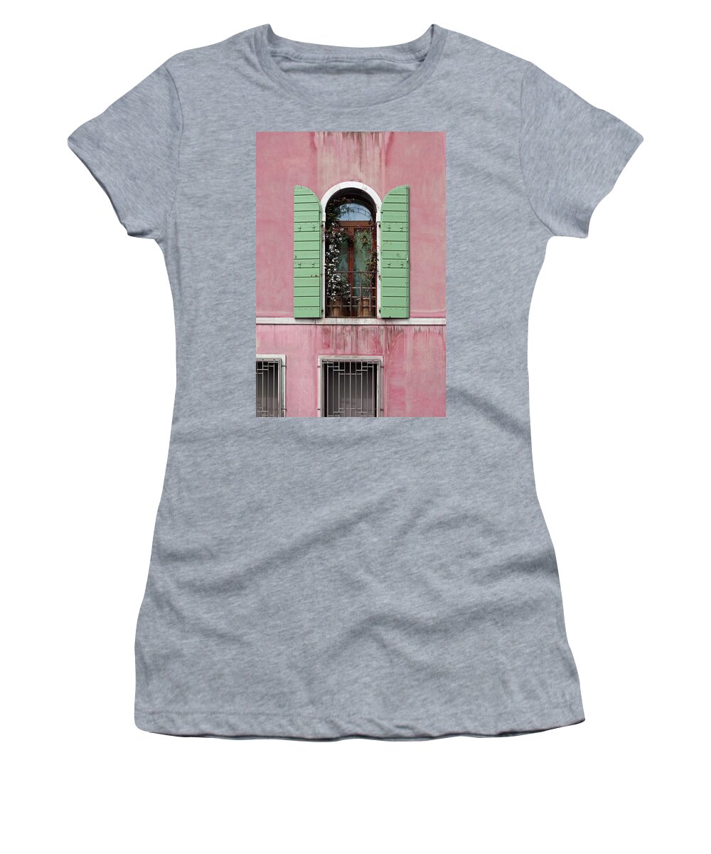 Venice Women's T-Shirt featuring the photograph Venice Window in Pink and Green by Brooke T Ryan