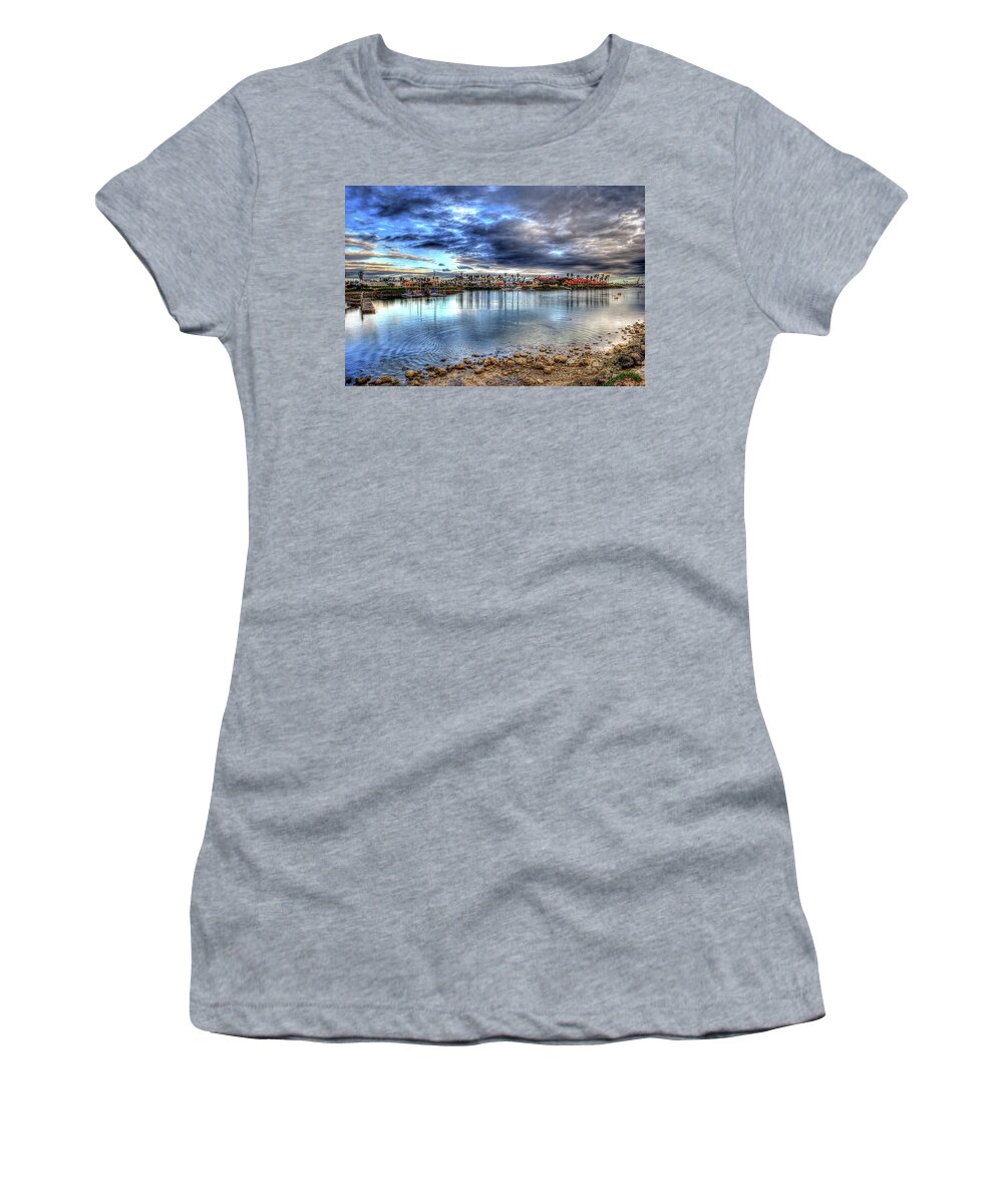 Water Ocean Marina Harbor Clouds Boats Women's T-Shirt featuring the photograph Ventura Marina two by Wendell Ward