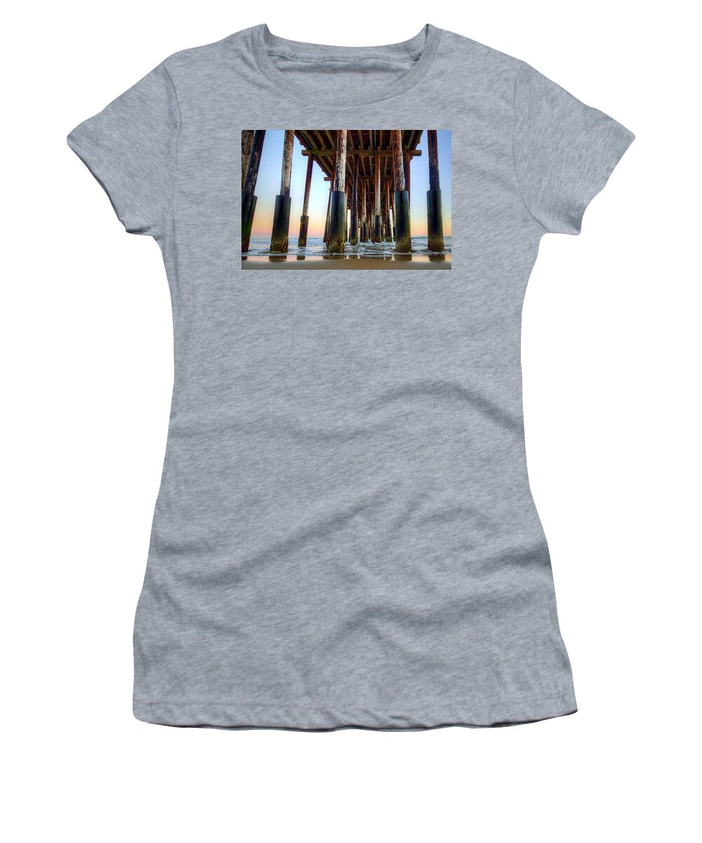 Pier Women's T-Shirt featuring the photograph Ventura Pier Blue and Gold 1 by Wendell Ward