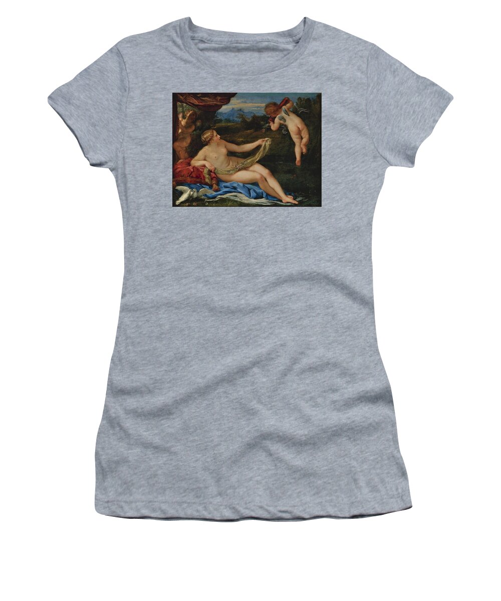 Carlo Maratta Women's T-Shirt featuring the painting Venus and Cupid by Carlo Maratta