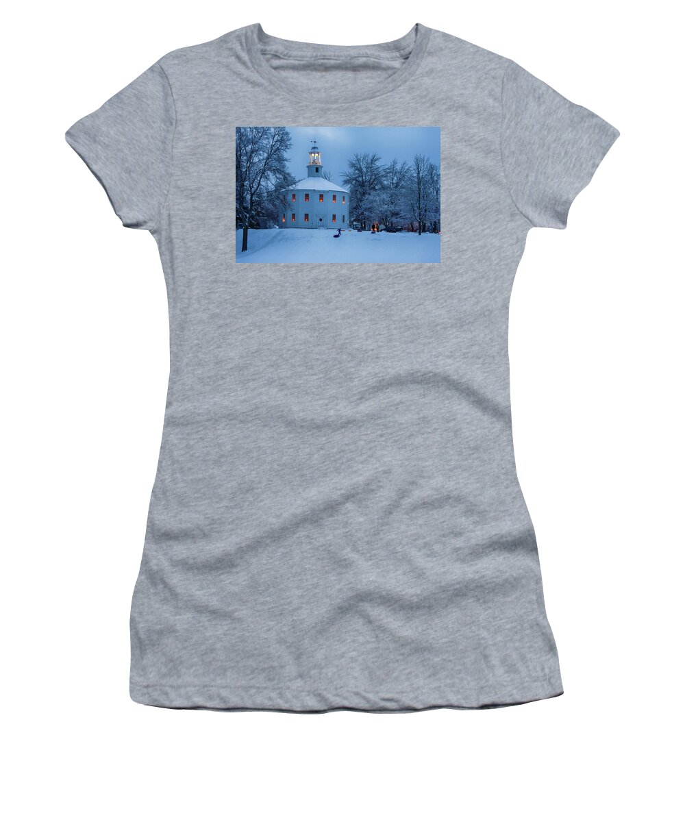 Blue Women's T-Shirt featuring the photograph Vermont Old Round Church Christmas by Jeff Folger