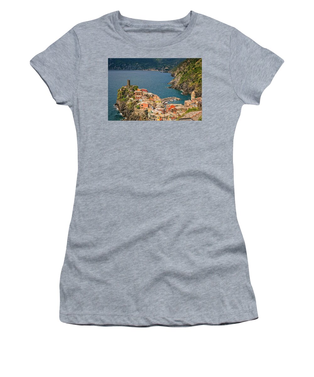 Joan Carroll Women's T-Shirt featuring the photograph Vernazza Cinque Terre Italy by Joan Carroll