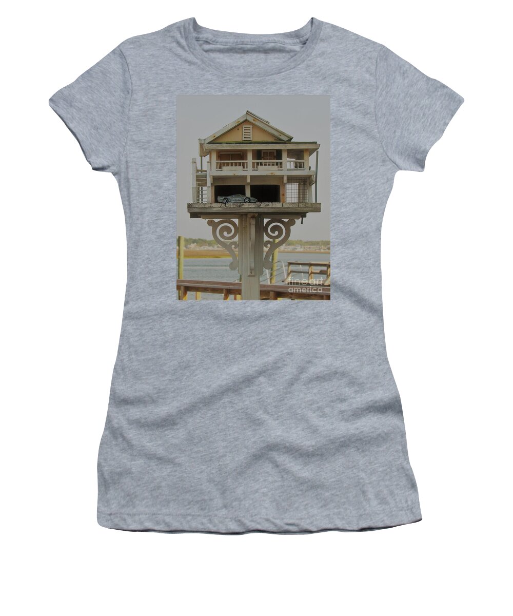 Birdhouse Women's T-Shirt featuring the photograph Bird House with Double Car Garage by Roberta Byram