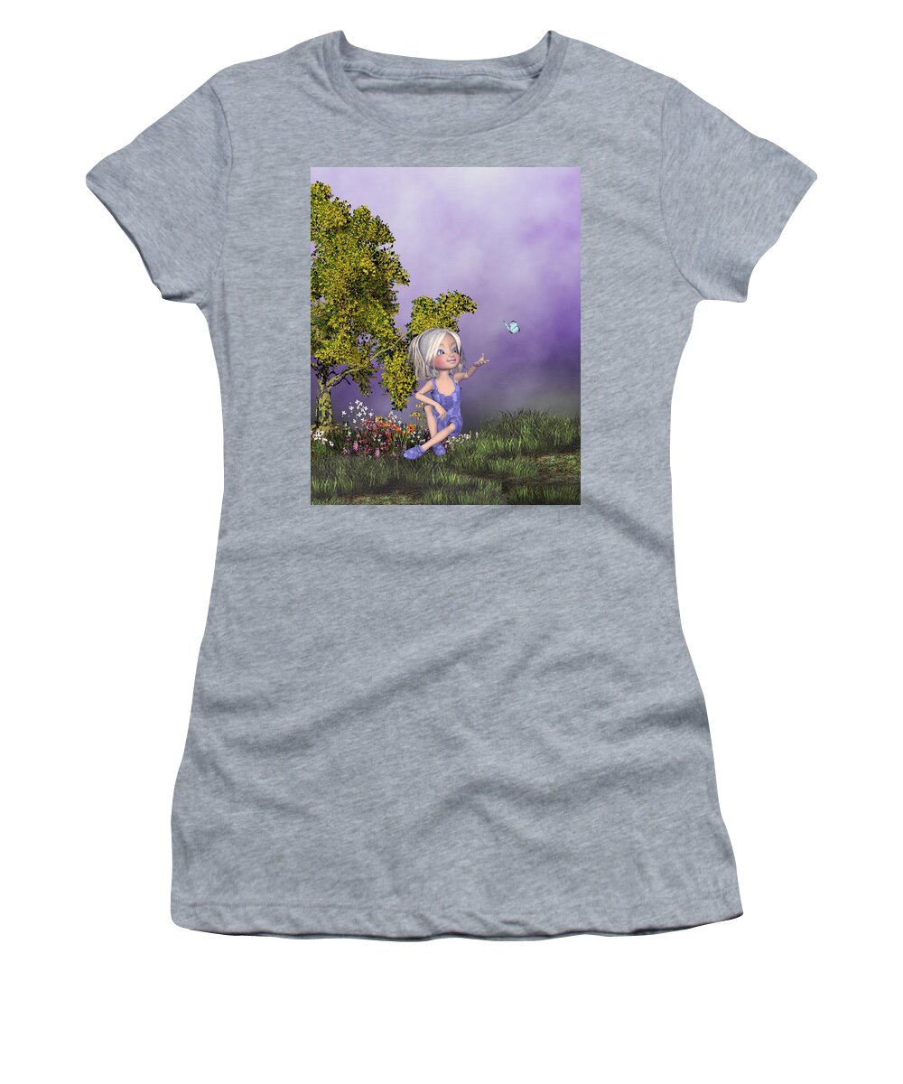 Victoria And The Butterfly Women's T-Shirt featuring the digital art Victoria and the butterfly by John Junek