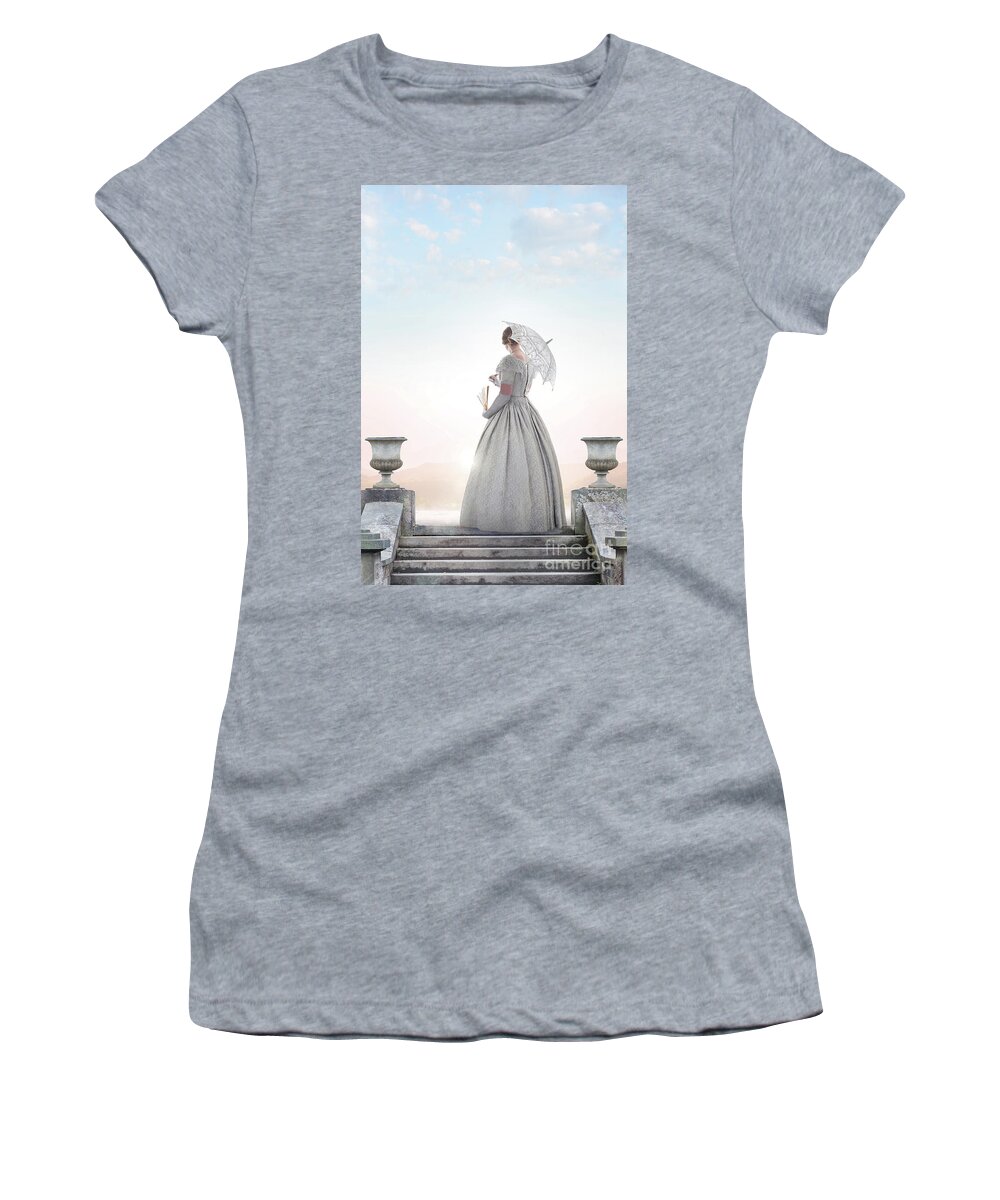 Victorian Women's T-Shirt featuring the photograph Victorian Woman Watching The Sunset by Lee Avison