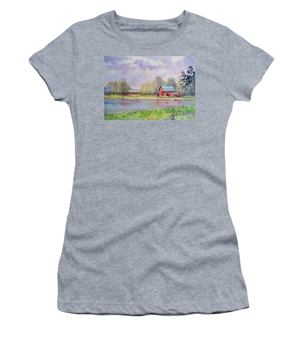 Landscape Women's T-Shirt featuring the painting View from the Millpond by Ryan Radke