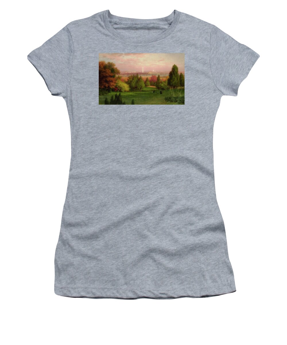 Painting Women's T-Shirt featuring the painting View Of Washington From Arlington by Mountain Dreams