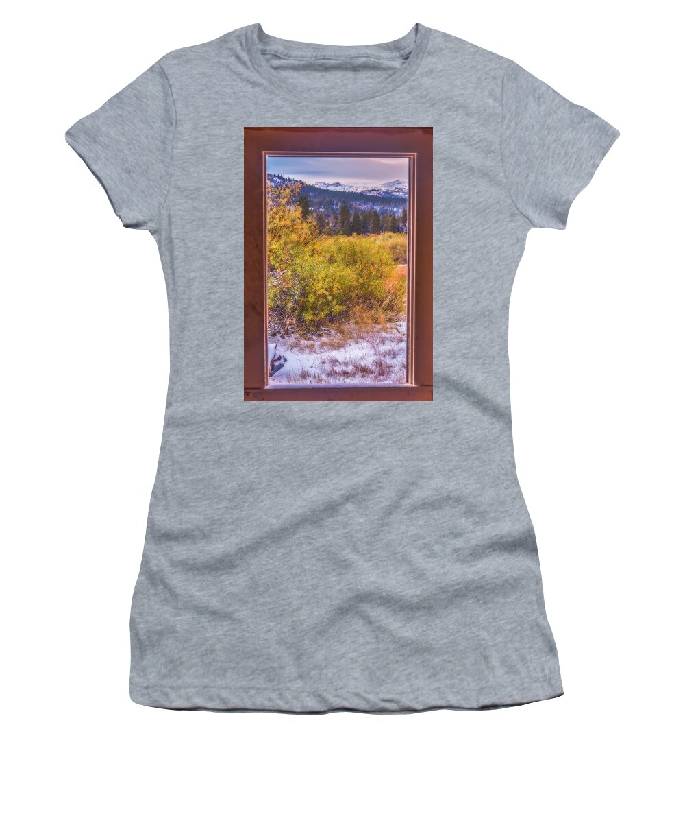 Landscape Women's T-Shirt featuring the photograph View Out The Frame of a Broken Window by Marc Crumpler