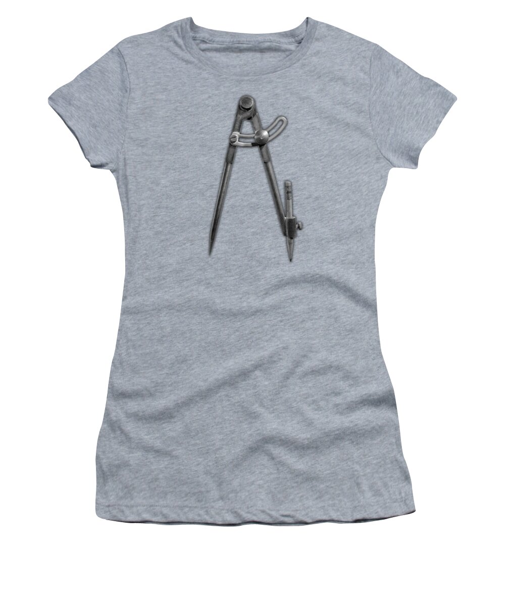 Compass Women's T-Shirt featuring the photograph Vintage Iron Compass Floating Over White in Black and White by YoPedro