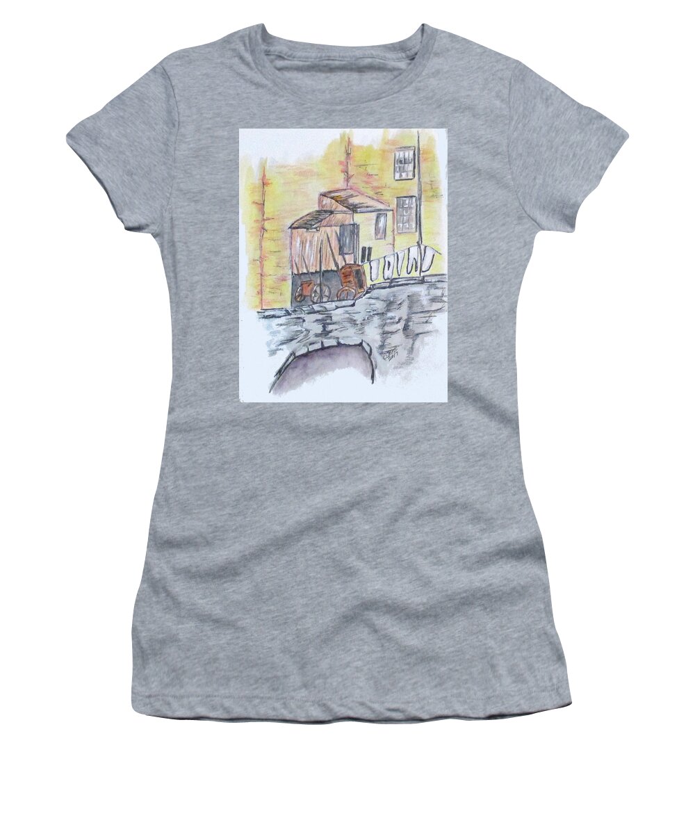 Water Color Women's T-Shirt featuring the painting Vintage Wash Day by Clyde J Kell